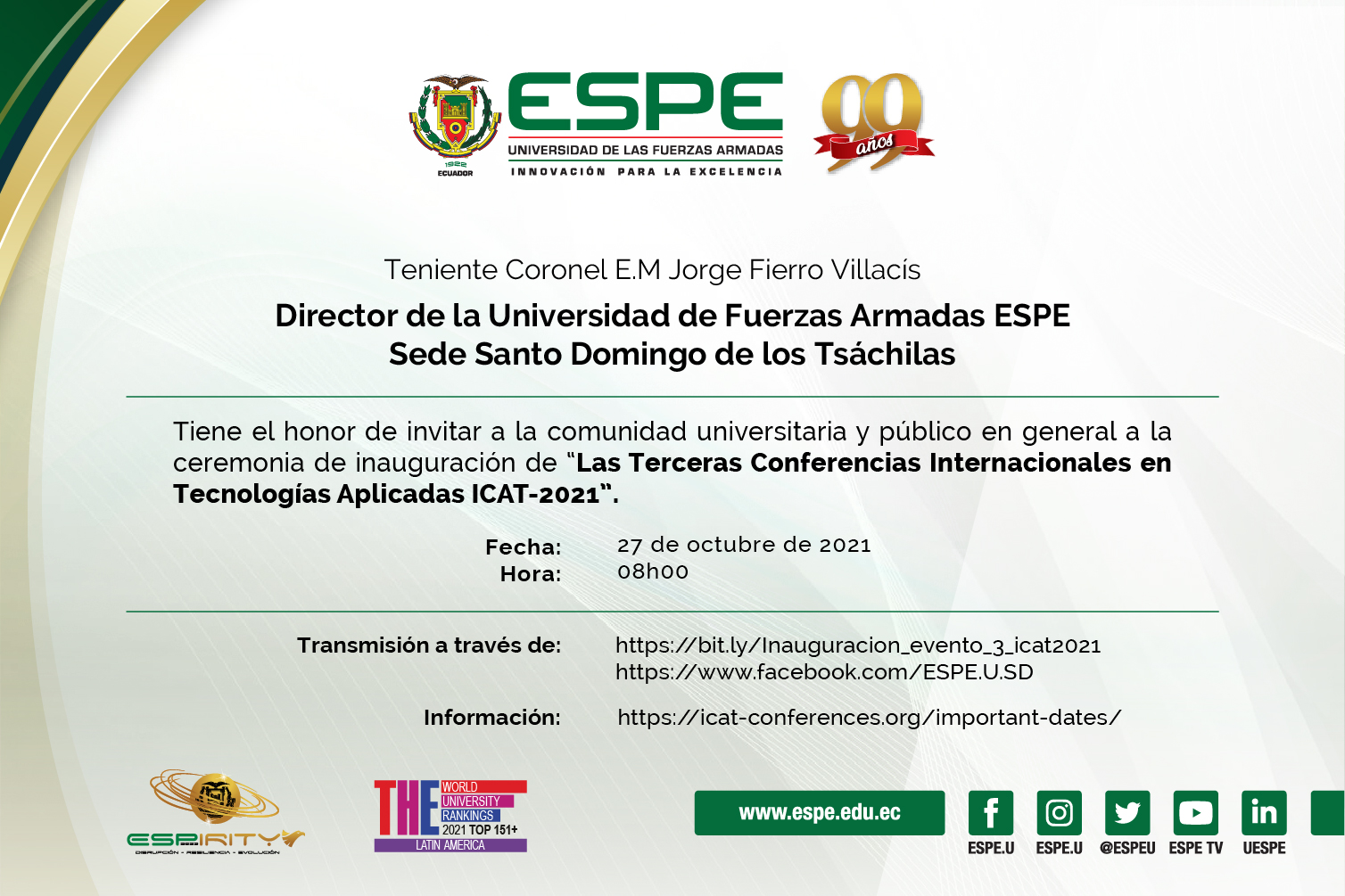 Terceras Conferencias Internacionales de Tecnologías Aplicadas ICAT-2021